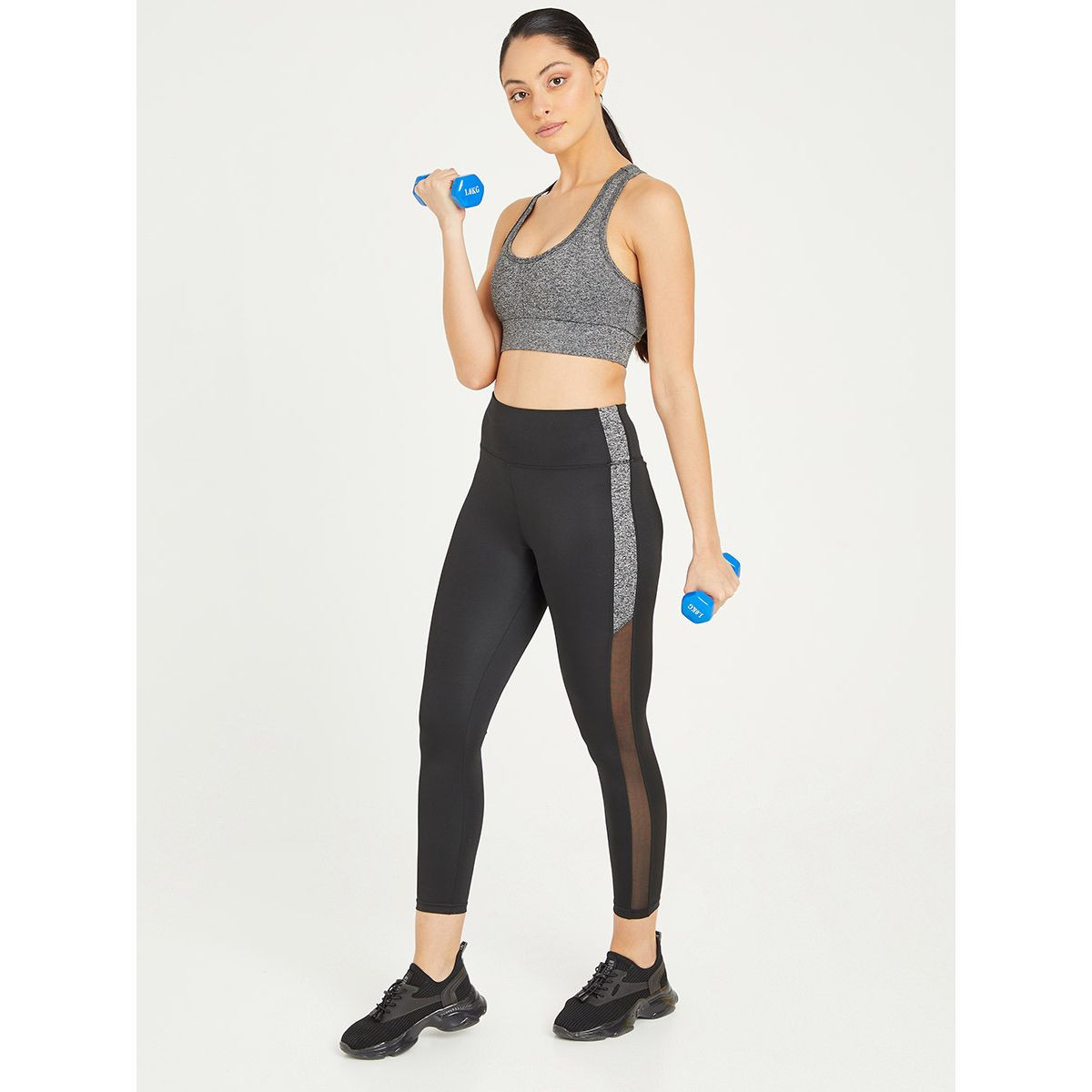 Styli Mesh and Melange Side Insert Detail Active Leggings-women-clothing-sportswearandactivewear-bottoms-image-1