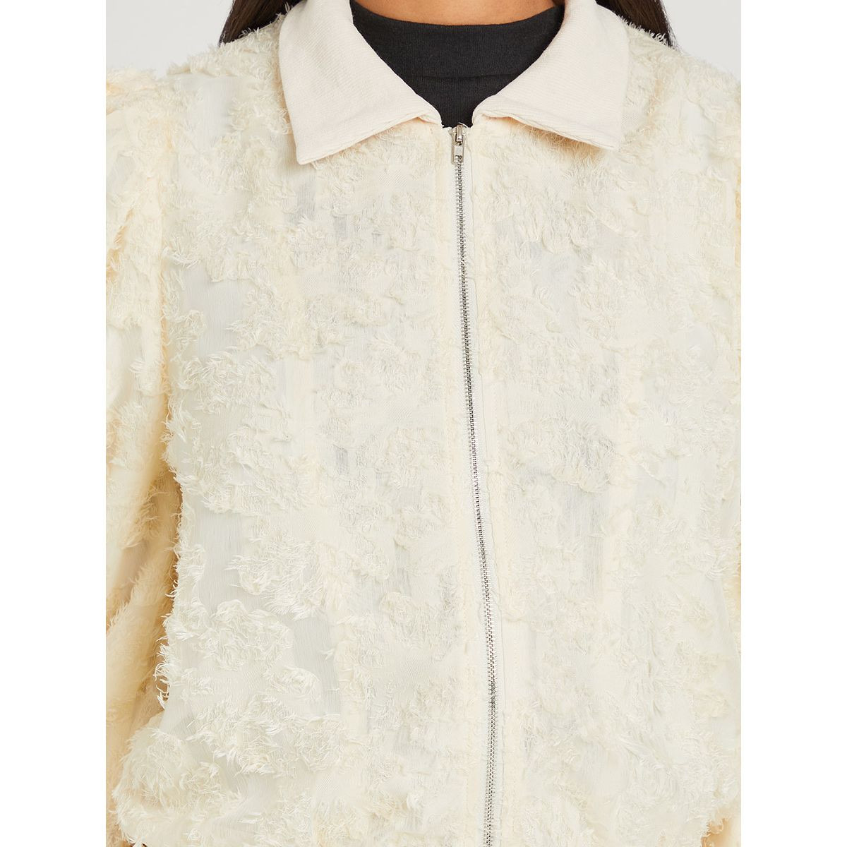 Styli Collared Textured Zip Through Short Length Jacket-women-clothing-coatsandjackets-jackets-image-4