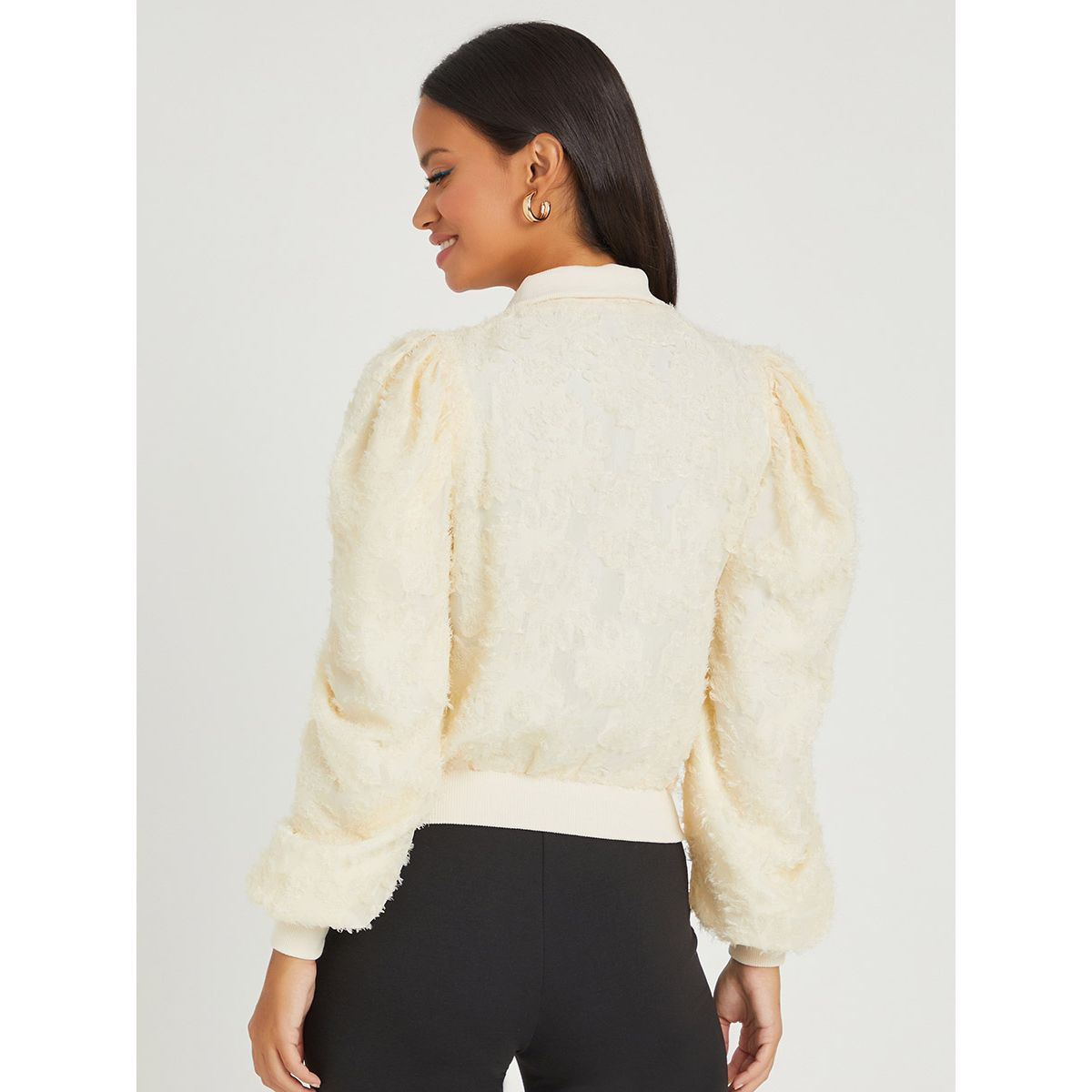 Styli Collared Textured Zip Through Short Length Jacket-women-clothing-coatsandjackets-jackets-image-5