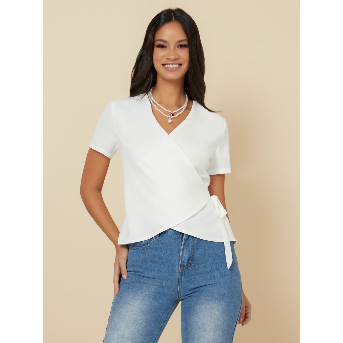 بلوزة بنمط لف واكمام قصيرة-women-clothing-shirtsandblouses-blouses-image-1