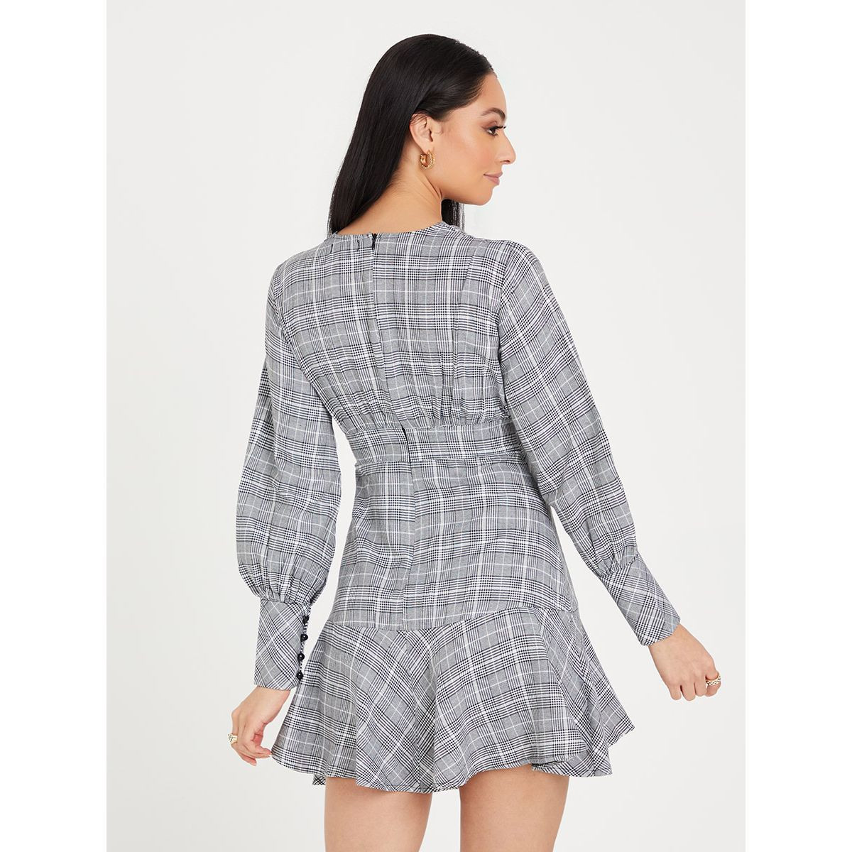 Styli Long Sleeves Checked Skater Mini Dress-women-clothing-dresses-image-4