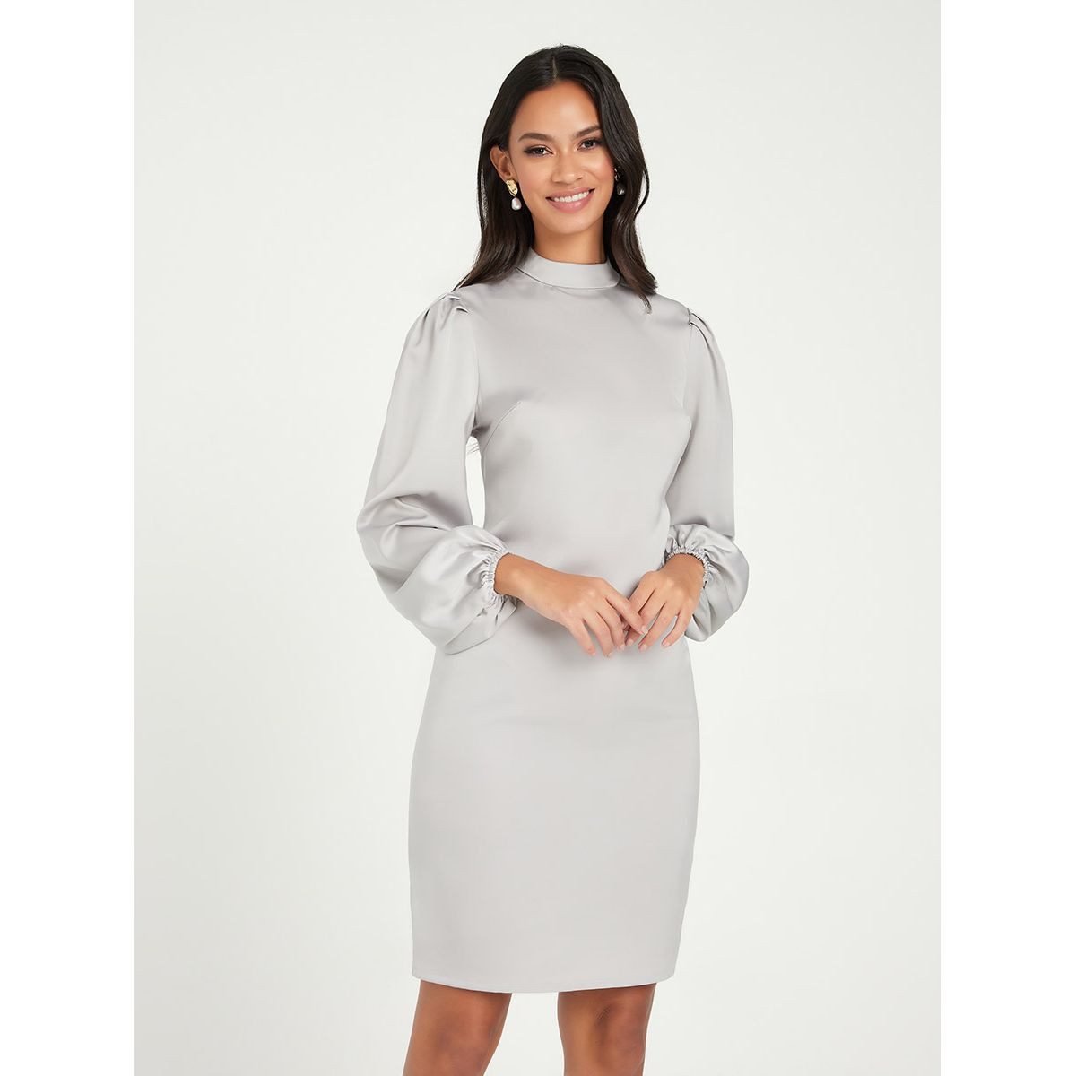Styli Long Sleeves High Neck Bodycon Knee Length Dress-women-clothing-dresses-image-1