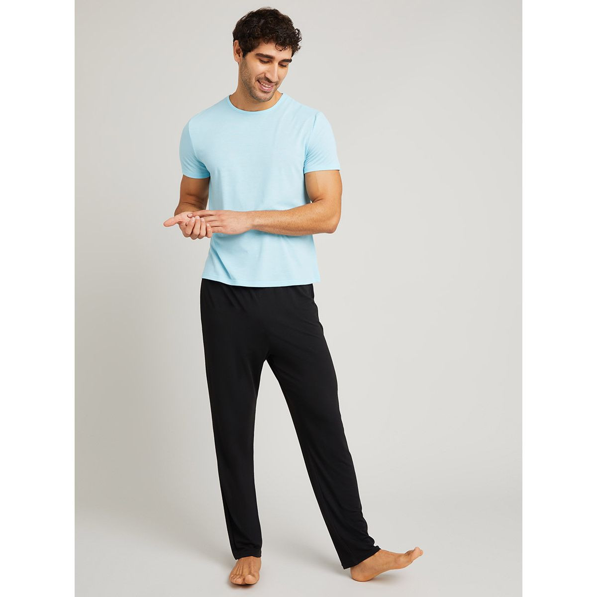 Styli Plain Regular Fit T-shirt and Lounge Pants Set-men-clothing-nightwear-sets-image-1