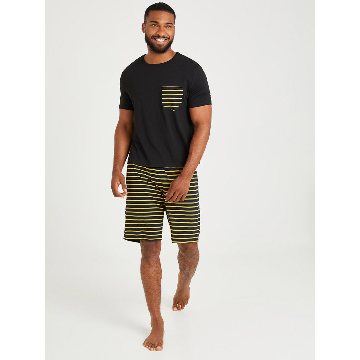 Styli Striped Pocket Print T-shirt and Shorts Set-men-clothing-nightwear-sets-image-2