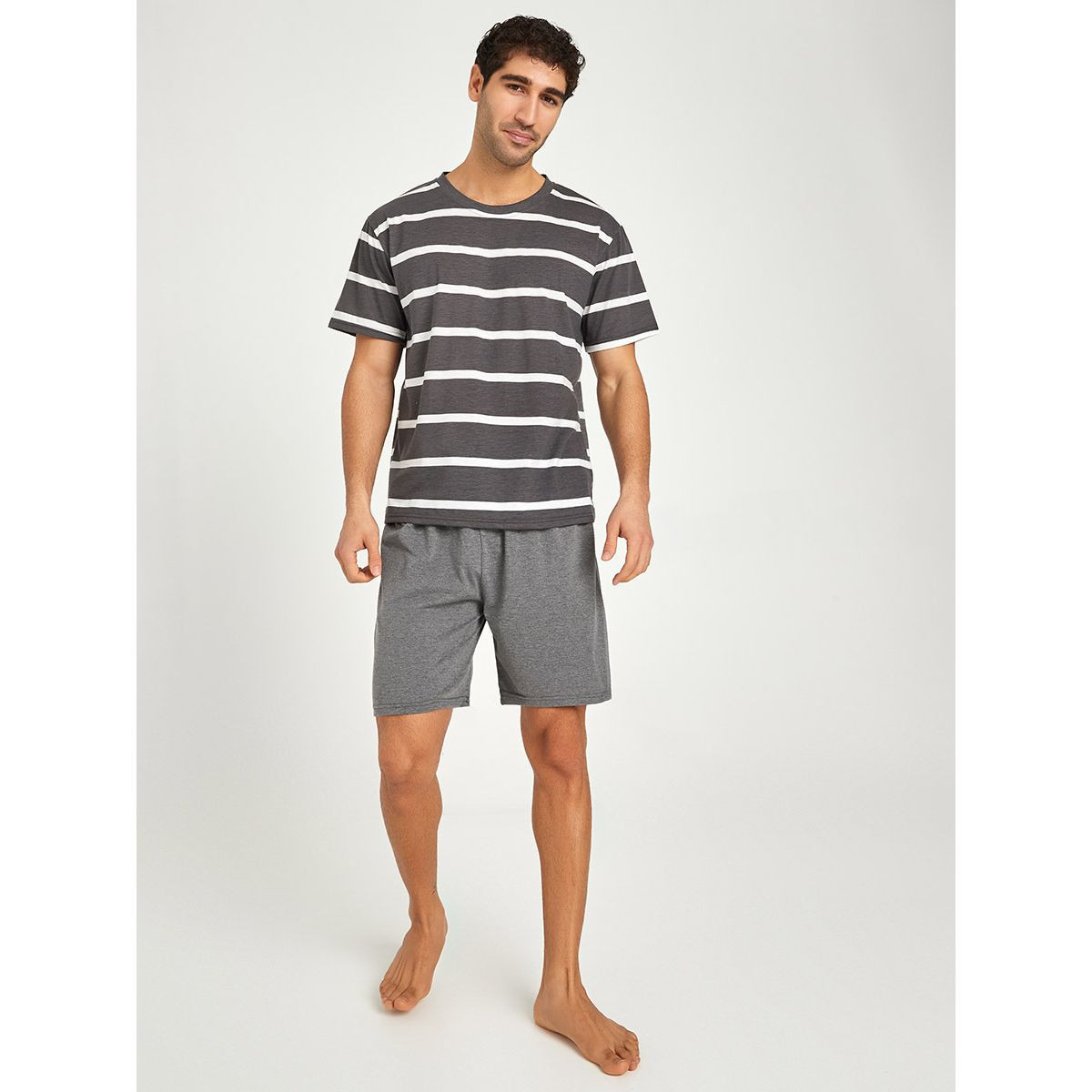 Styli Striped T-shirt and Solid Shorts Sets-men-clothing-nightwear-sets-image-1