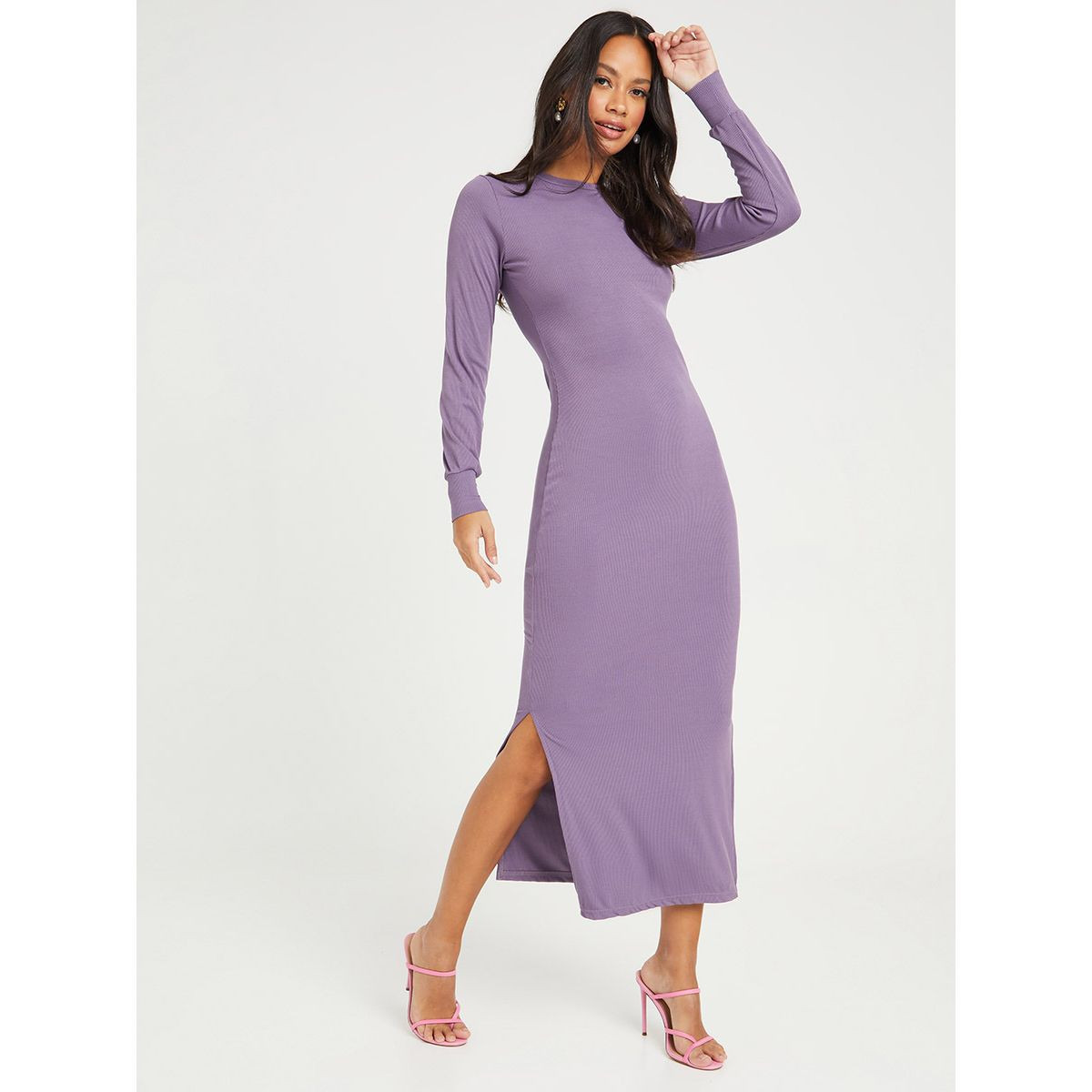 Styli Long Sleeves Ribbed Bodycon Maxi Dress-women-clothing-dresses-image-1