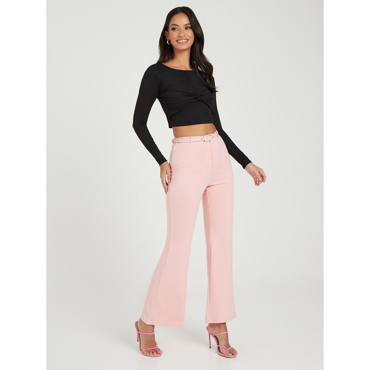 Styli Belted Flared Leg Plain Trouser-women-clothing-bottoms-trousers-image-1