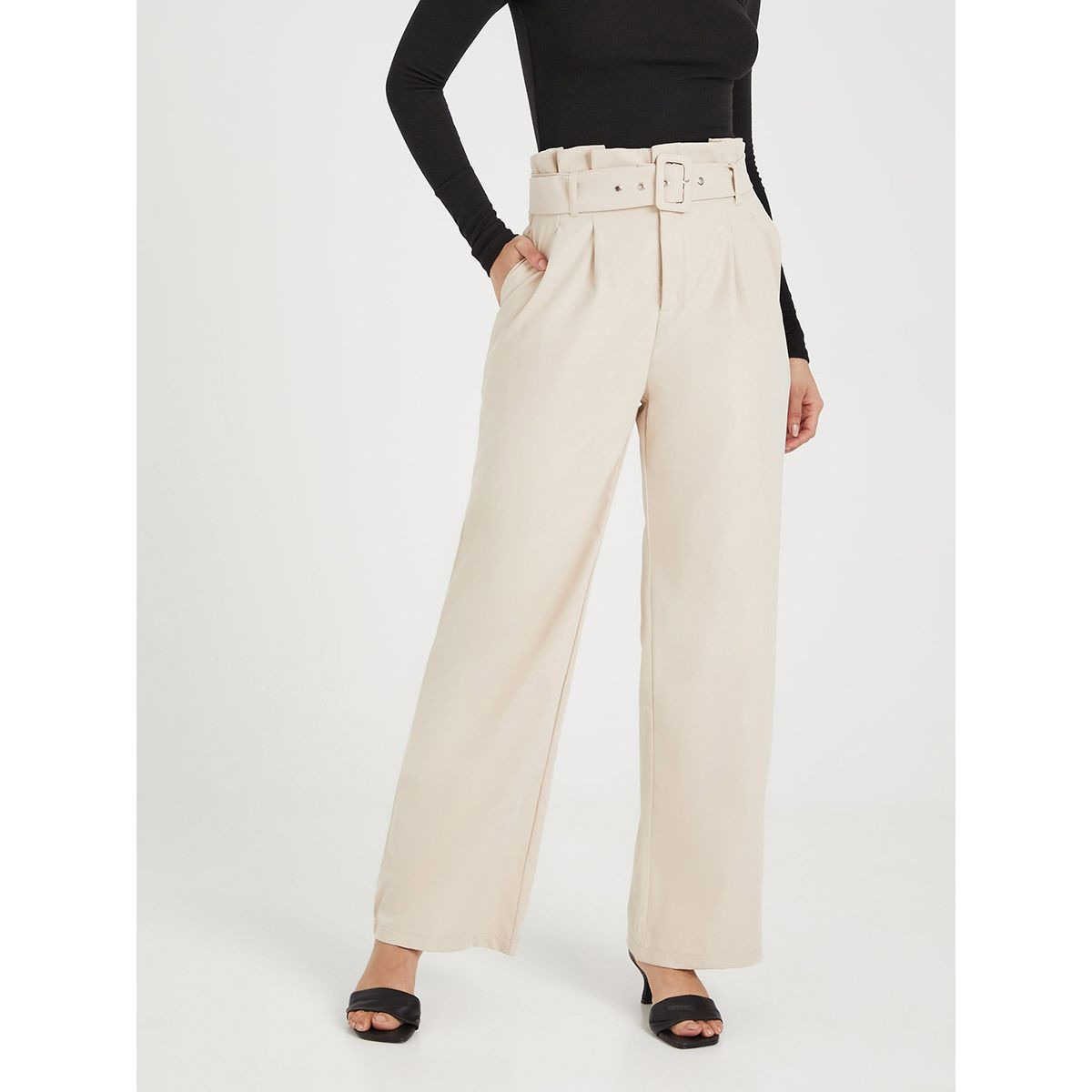 Styli Paperbag Waist Wide Leg Belted Tailored Trouser-women-clothing-bottoms-trousers-image-1