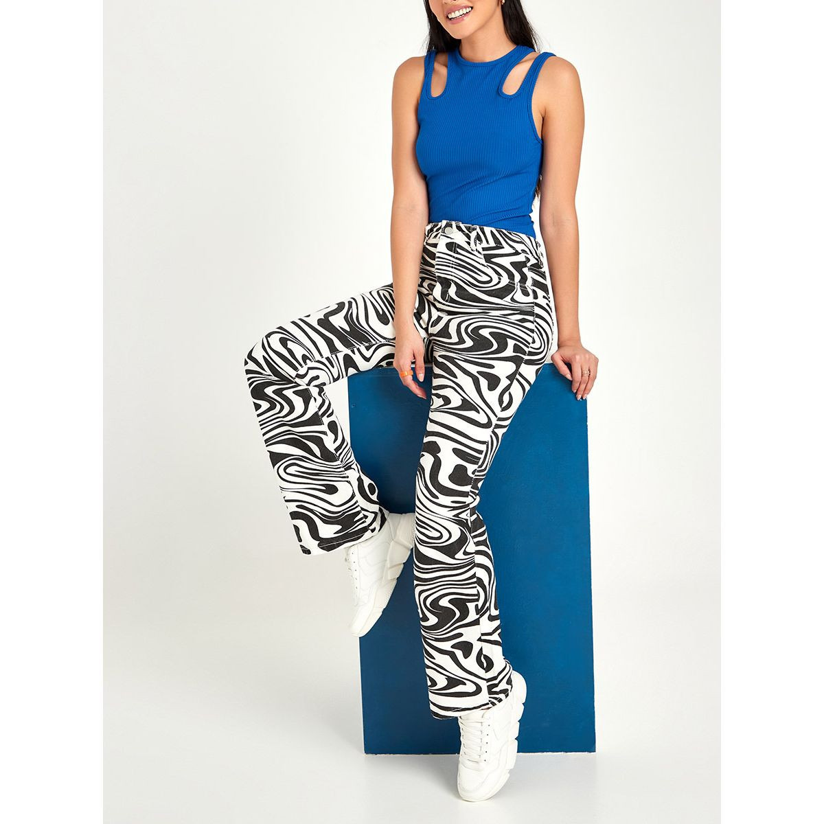 Styli High Rise Marble Print Flare Leg Jeans-women-clothing-bottoms-jeans-image-1