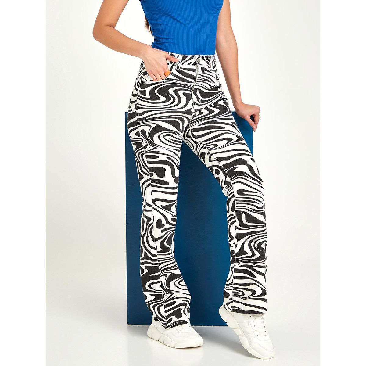 Styli High Rise Marble Print Flare Leg Jeans-women-clothing-bottoms-jeans-image-2