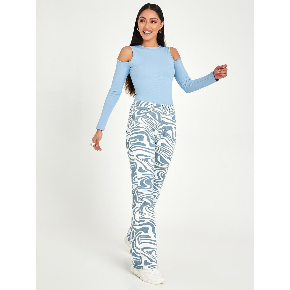 Styli High Rise Marble Print Flare Leg Jeans-women-clothing-bottoms-jeans-image-2