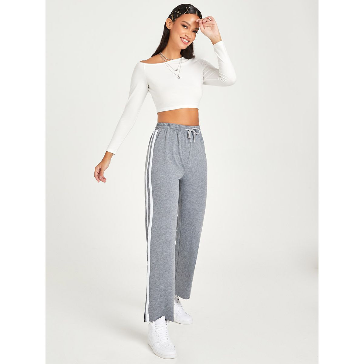Styli Side Striped Split Hem Wide Leg Jogger-women-clothing-bottoms-joggers-image-2