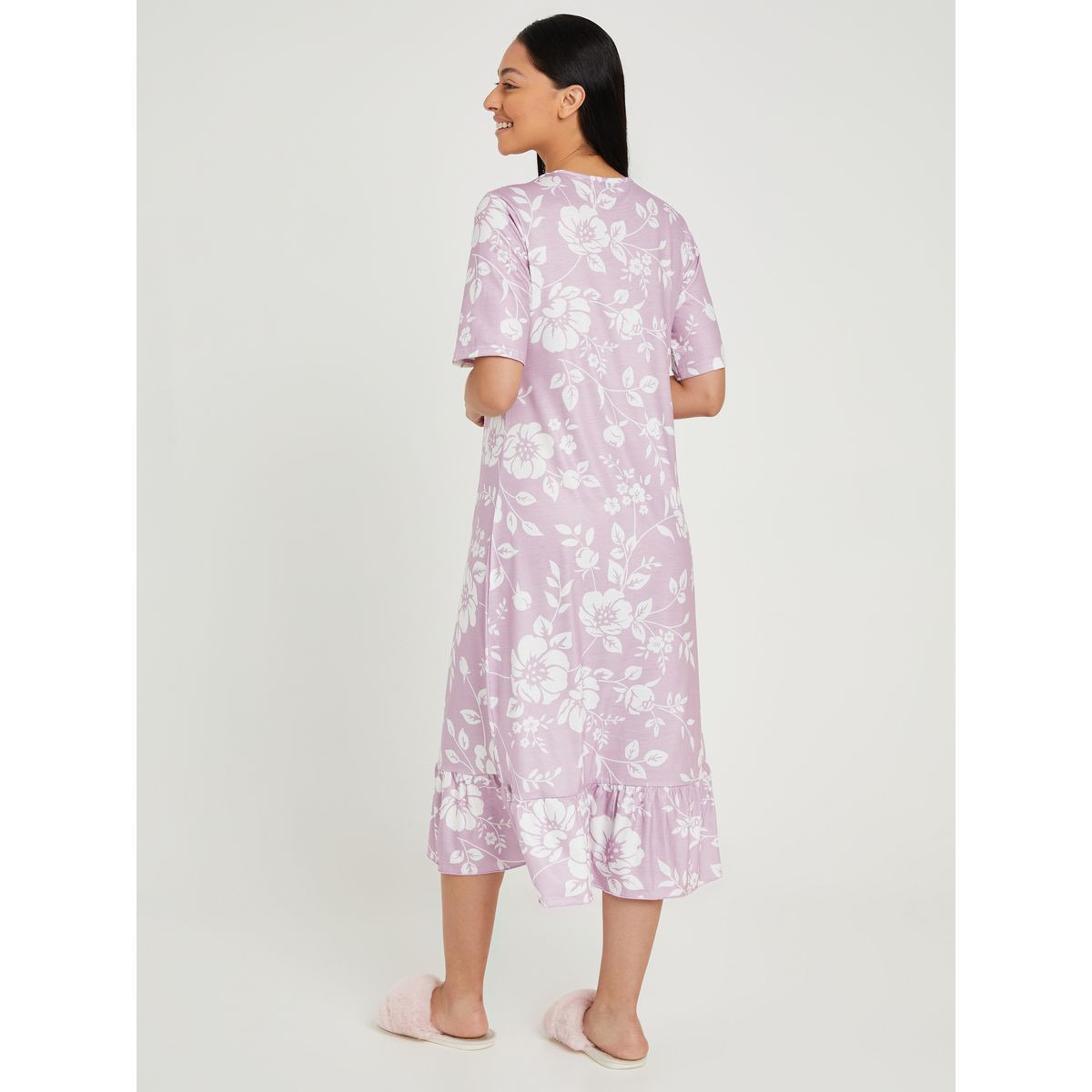 Styli Short Sleeves Floral Print Ruffle Hem Midi Nightdress-women-clothing-nightwear-nighties-image-4