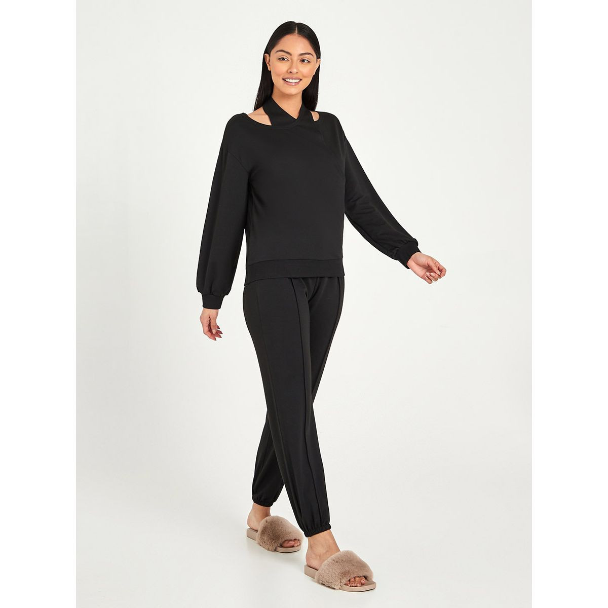 Styli Double Layer Cut Out Detail Long Sleeves Top and Jogger Set-women-clothing-nightwear-pyjamas-longsets-image-1