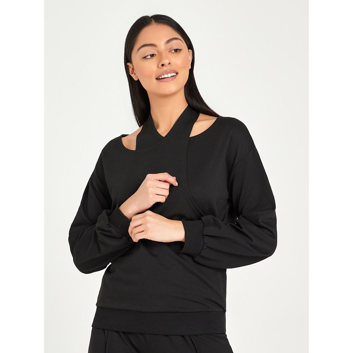 Styli Double Layer Cut Out Detail Long Sleeves Top and Jogger Set-women-clothing-nightwear-pyjamas-longsets-image-2