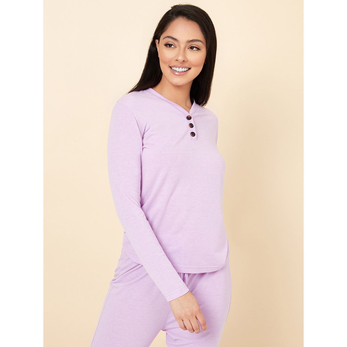 Styli Long Sleeves Placket Detail T-shirt and Pyjama Set-women-clothing-nightwear-pyjamas-longsets-image-3