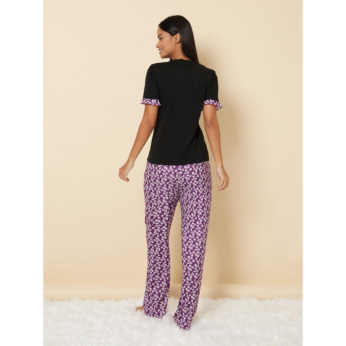 Styli Floral Ruffle Sleeves T-shirt and Pyjama Set-women-clothing-nightwear-pyjamas-longsets-image-5