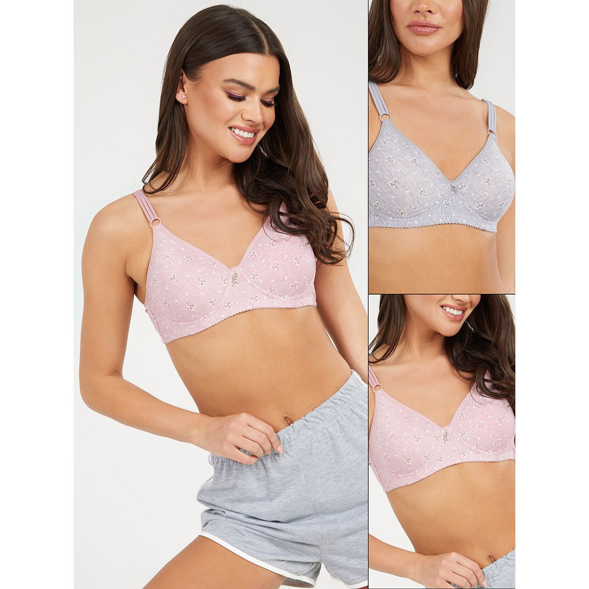 Styli Pack of 2 - Melange Ditsy Floral Print Plunge Bra-women-clothing-lingerie-bras-image-1