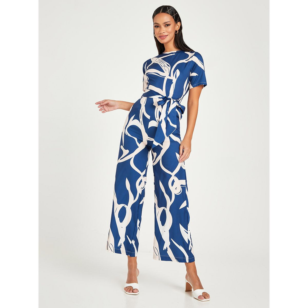 Styli Round Neck Marble Print Wide Leg Jumpsuit-women-clothing-jumpsuits-image-1