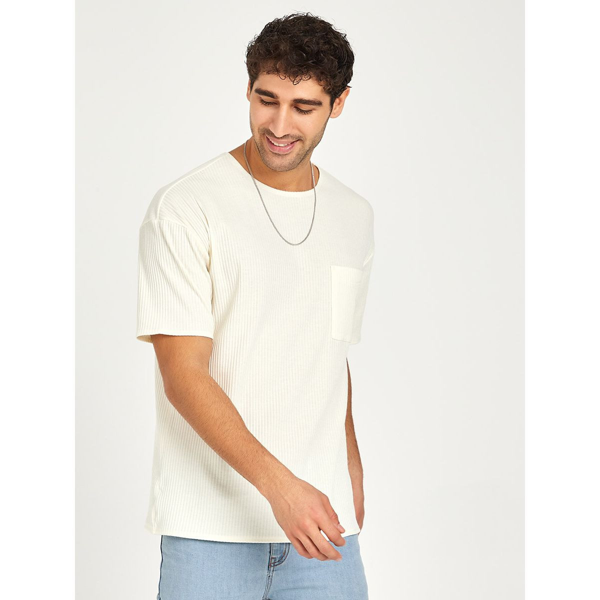 Styli Ribbed Knit Oversized T-shirt with Patch Pocket-men-clothing-tshirtsandpolos-tshirts-image-1