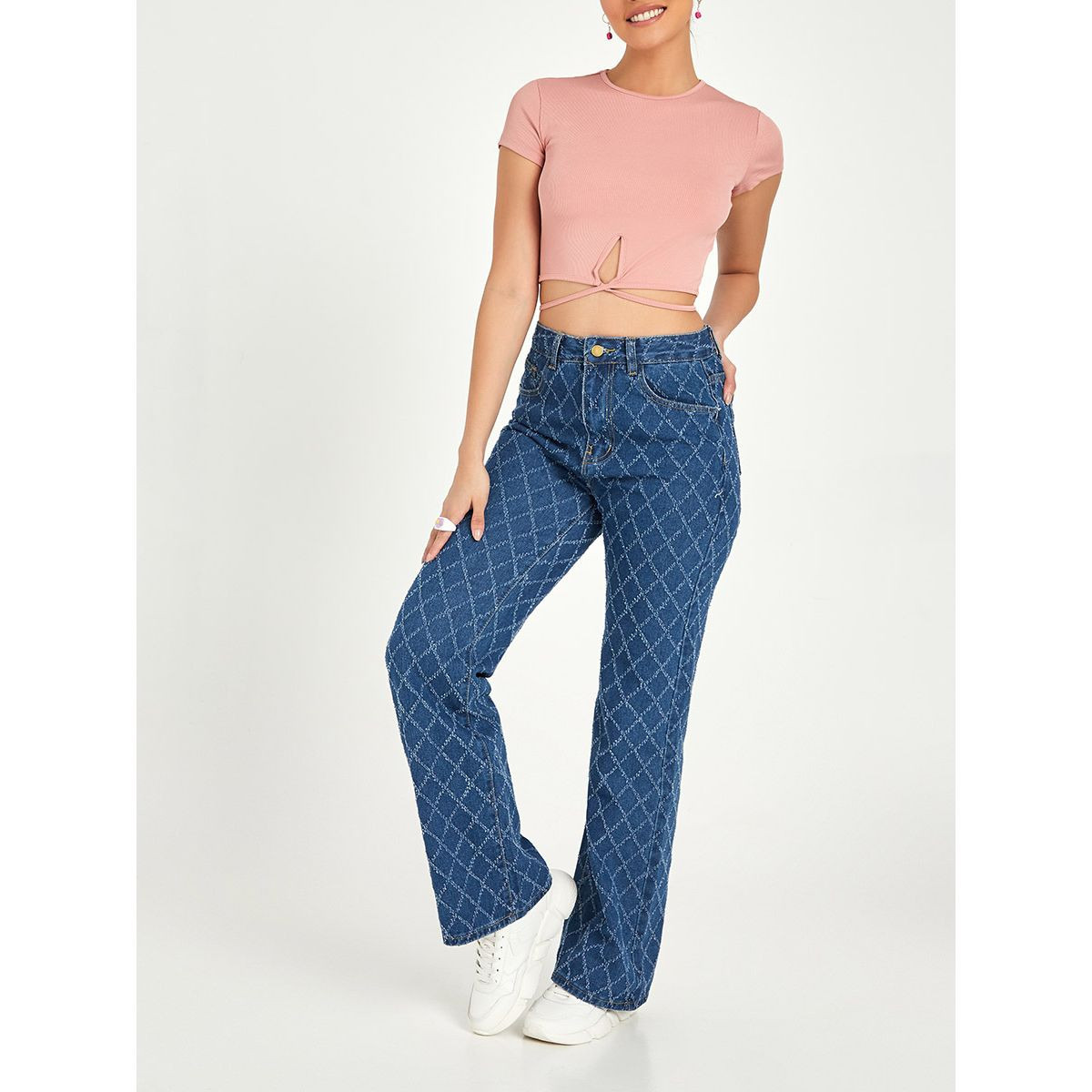 Styli Checked High Waist Wide Leg Jeans-women-clothing-bottoms-jeans-image-1