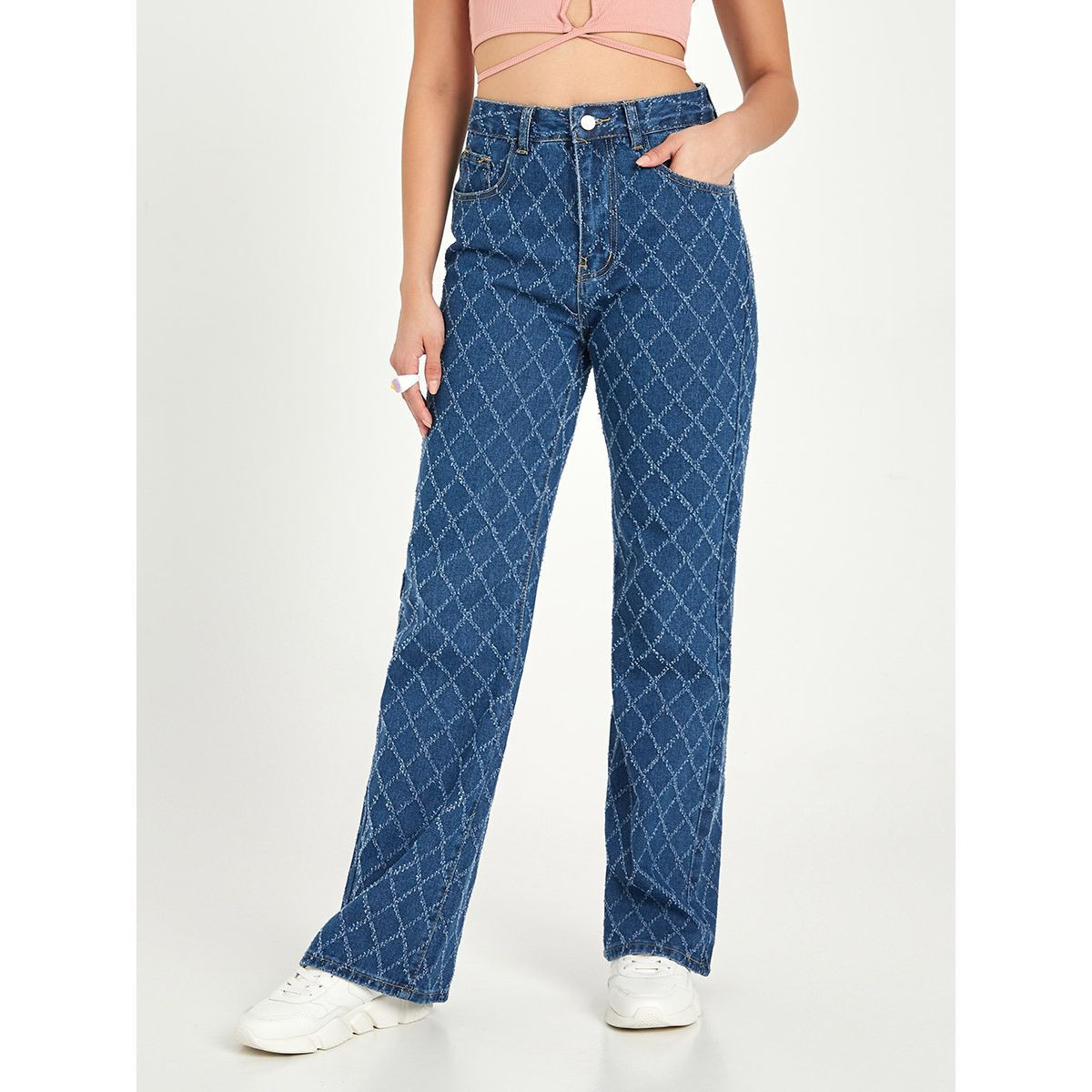 Styli Checked High Waist Wide Leg Jeans-women-clothing-bottoms-jeans-image-2
