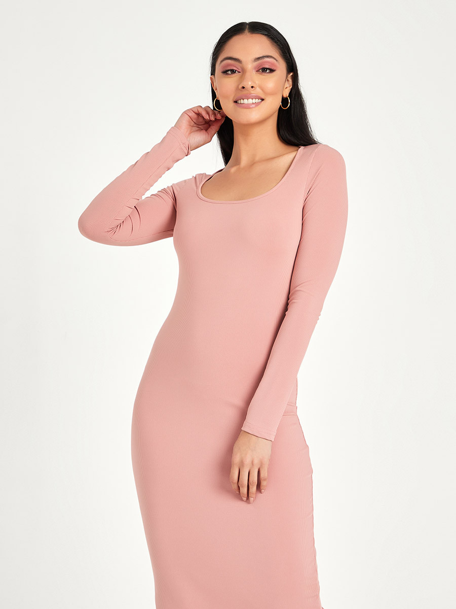 فستان ميدي مضلع باكمام طويلة من ستايلي-women-clothing-dresses-image-2