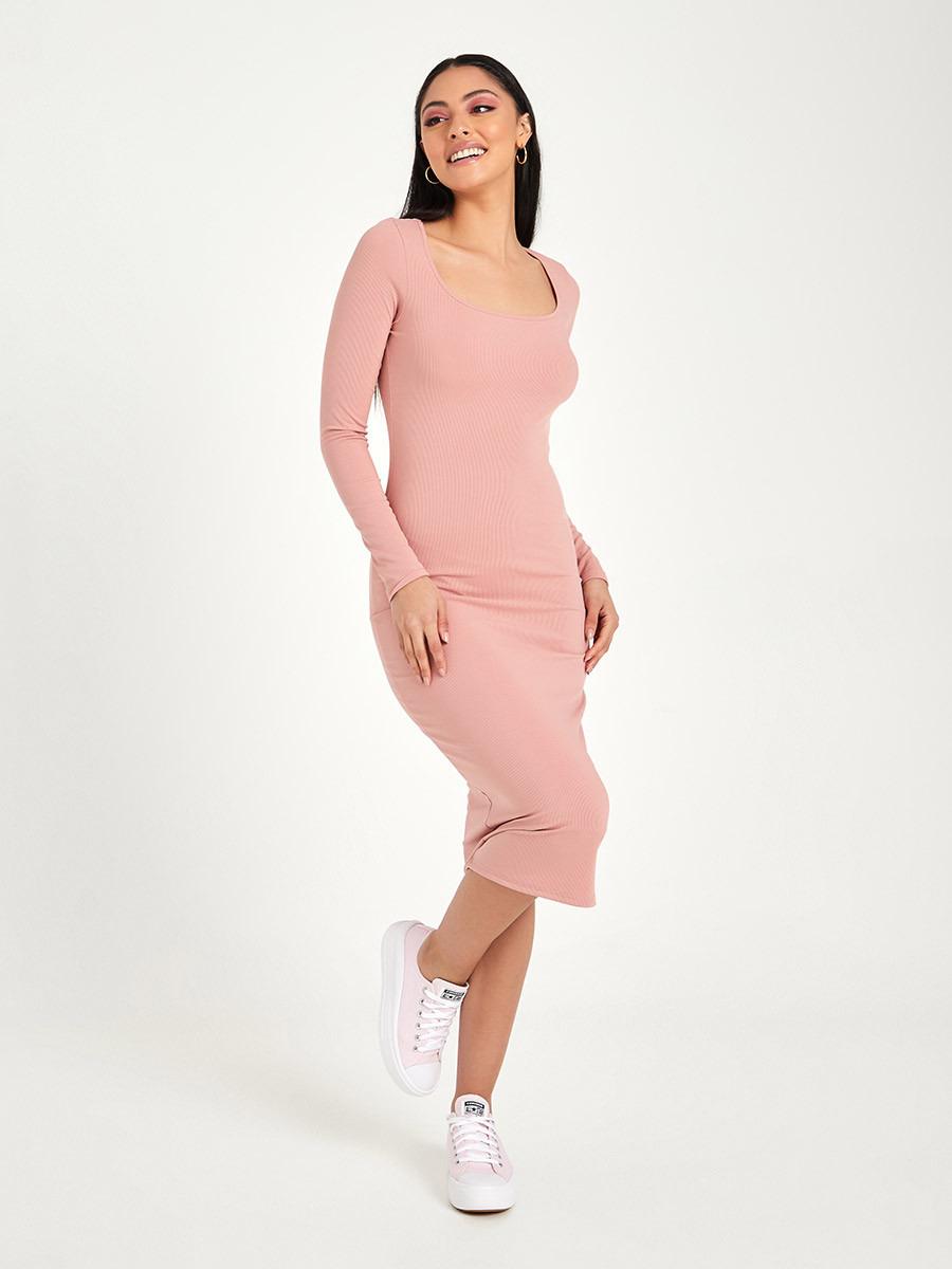 فستان ميدي مضلع باكمام طويلة من ستايلي-women-clothing-dresses-image-5