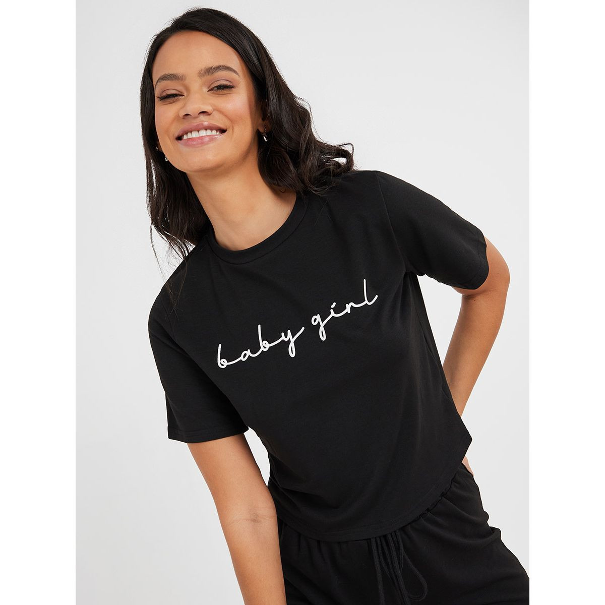 Styli Baby Girl Slogan Print T-shirt and Jogger Lounge Set-women-clothing-nightwear-pyjamas-longsets-image-2