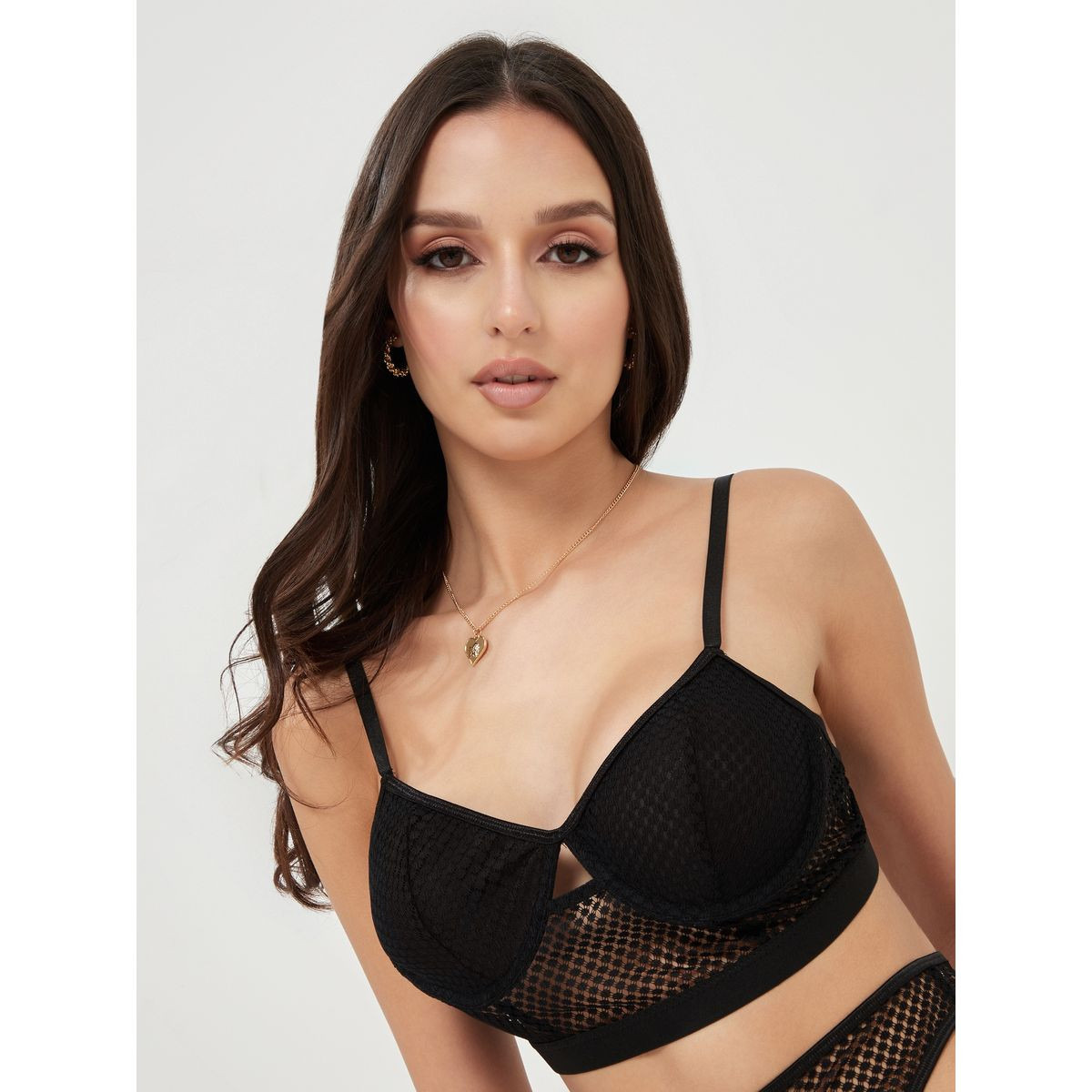 Styli Non Padded Wired Fishnet Longline Plunge Bra Thong and Suspender Set-women-clothing-lingerie-lingeriesets-image-2