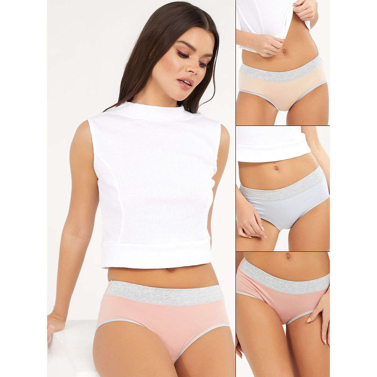 Styli Pack of 3 - Contrast Melange Trim Midi Brief-women-clothing-lingerie-panties-image-1
