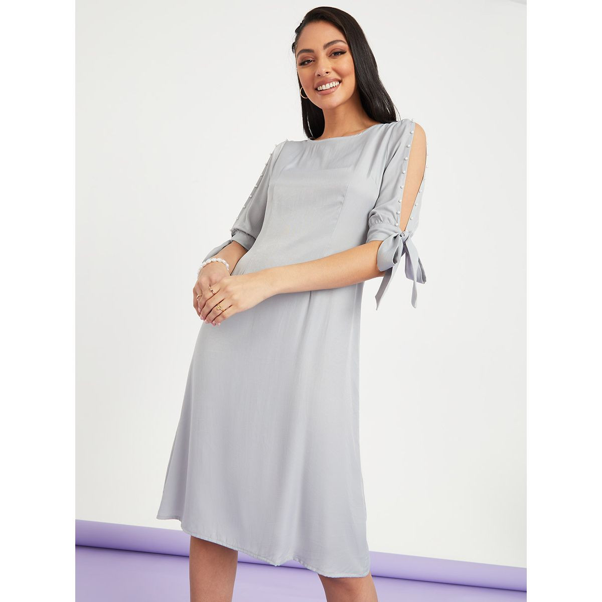 فستان ميدي باكمام واساور من ستايلي-women-clothing-dresses-image-1