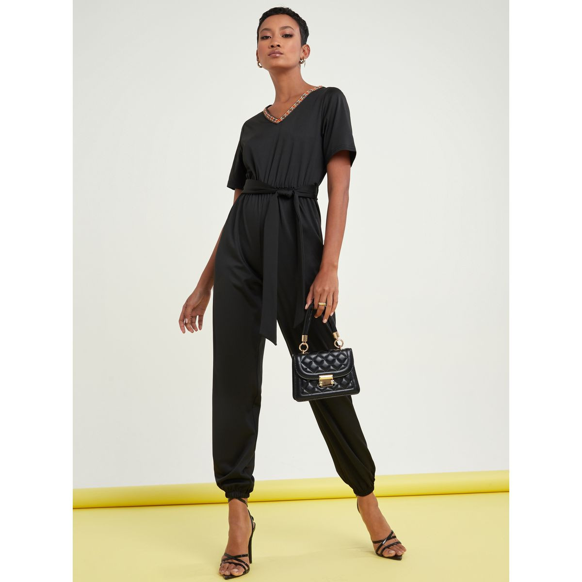 جمبسوت باكمام قصيرة ورباط خصر-women-clothing-jumpsuits-image-1