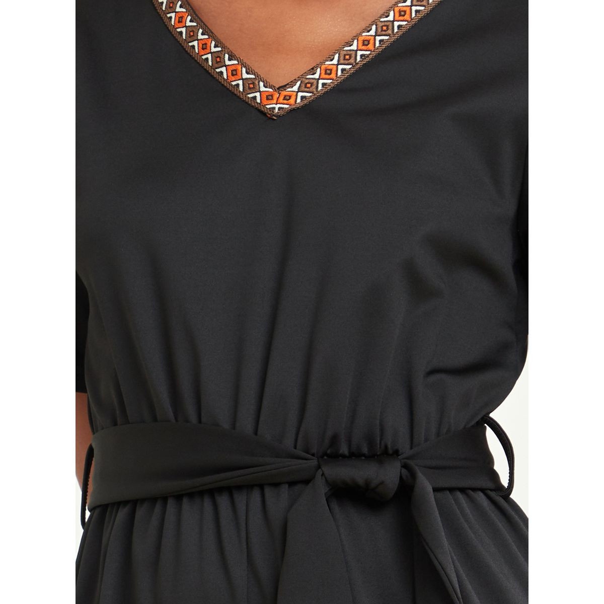 Styli V Neck Cuffed Jumpsuit with Embroidered Detail-women-clothing-jumpsuits-image-3