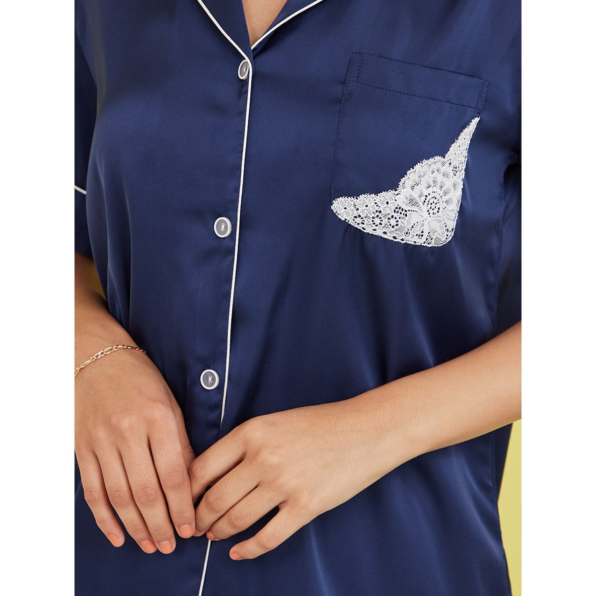 Styli Lace Trim Pocket Piped Button Through Shirt and Pyjama Set-women-clothing-nightwear-pyjamas-longsets-image-4