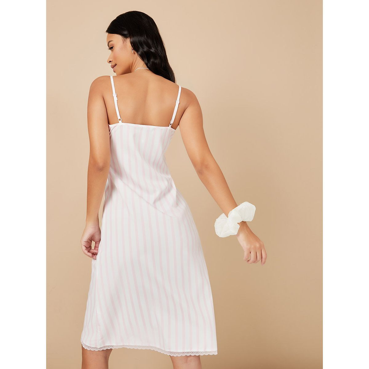Styli Candystripe Lace Trim Knee Length Cami Slip Dress-women-clothing-nightwear-nighties-image-4