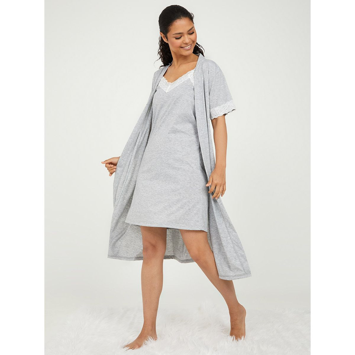 Styli Lace Trim Jersey Cami Nightdress and Robe Set-women-clothing-nightwear-robes-image-2