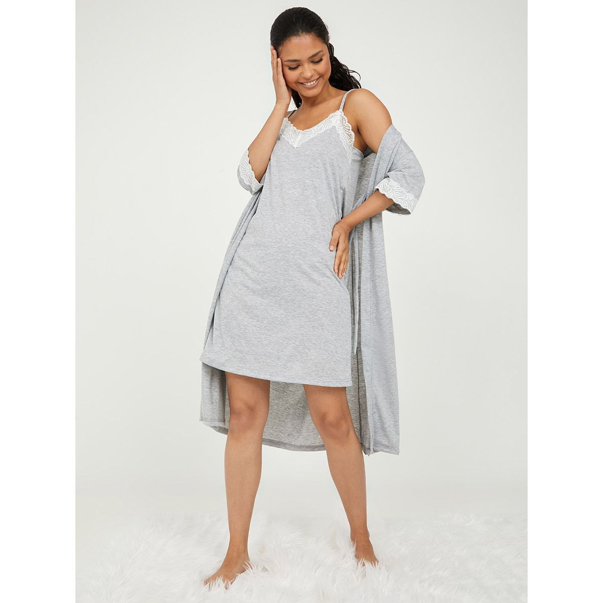 Styli Lace Trim Jersey Cami Nightdress and Robe Set-women-clothing-nightwear-robes-image-3