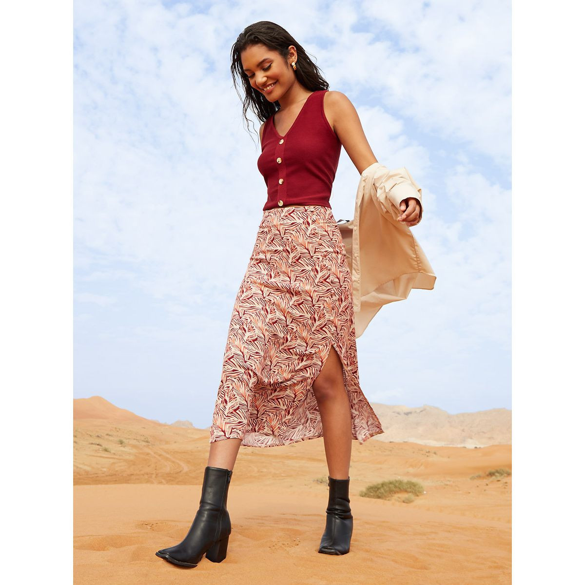 Styli Premium Viscose Midi Skirt with Button Detail-women-clothing-bottoms-skirts-image-6