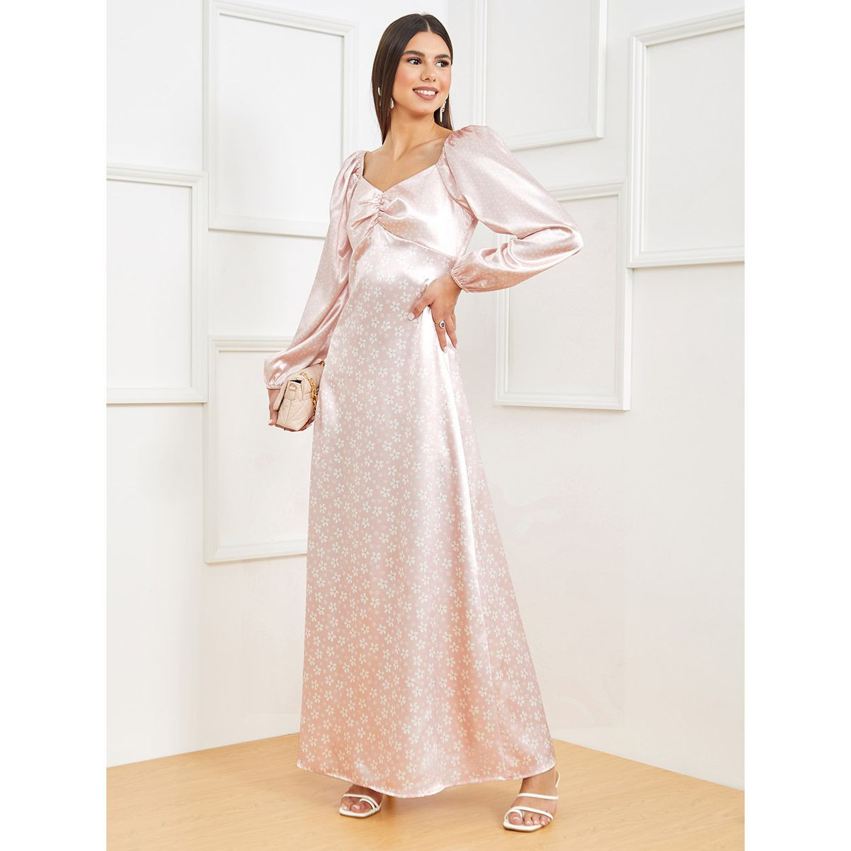Styli Long Volume Sleeves Sweetheart Neck Printed A-Line Maxi Dress-women-clothing-dresses-image-1