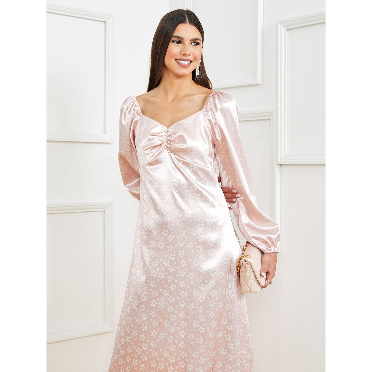 Styli Long Volume Sleeves Sweetheart Neck Printed A-Line Maxi Dress-women-clothing-dresses-image-2