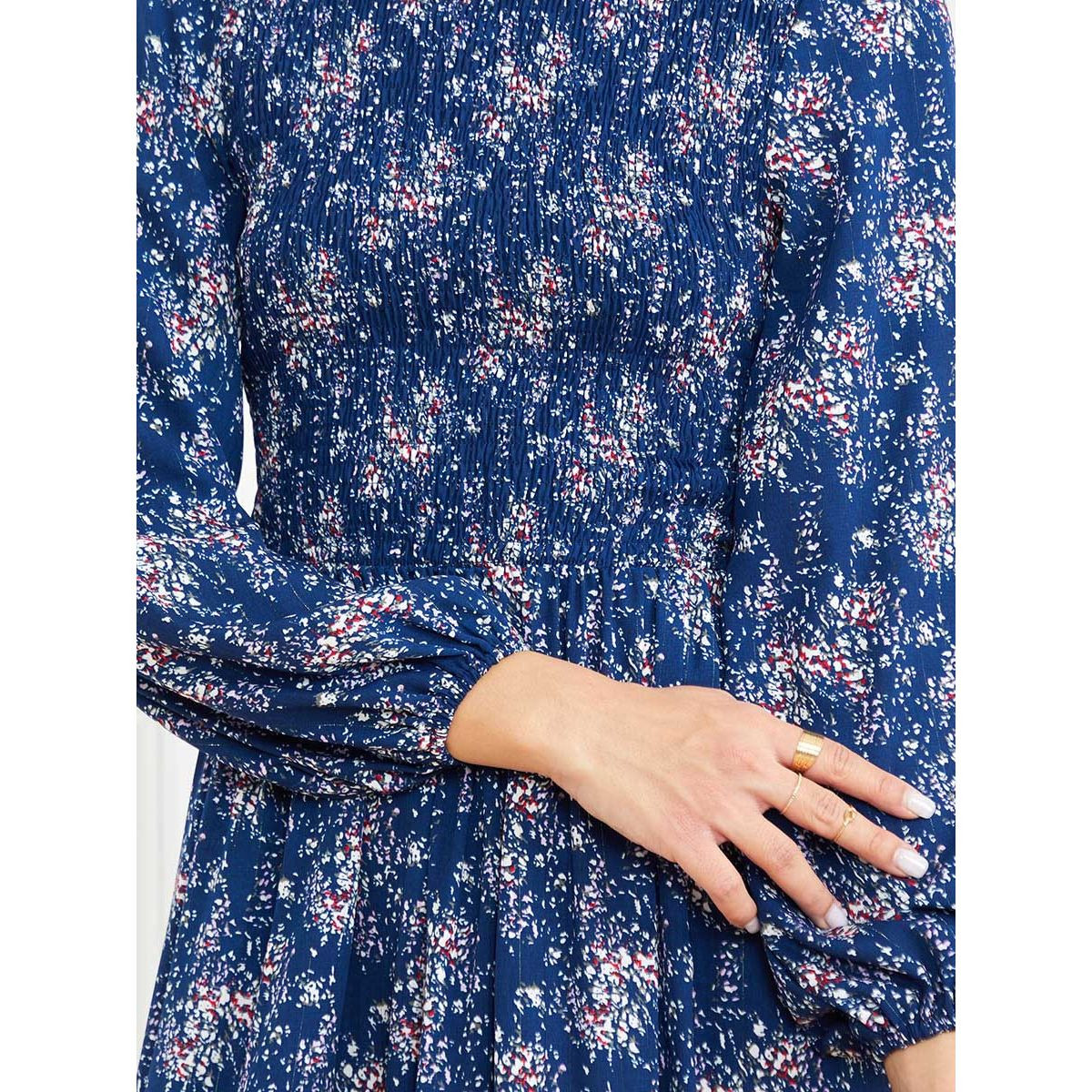 Styli Long Cuffed Sleeves Floral Print Shirred Detail A-Line Maxi Dress-women-clothing-dresses-image-3