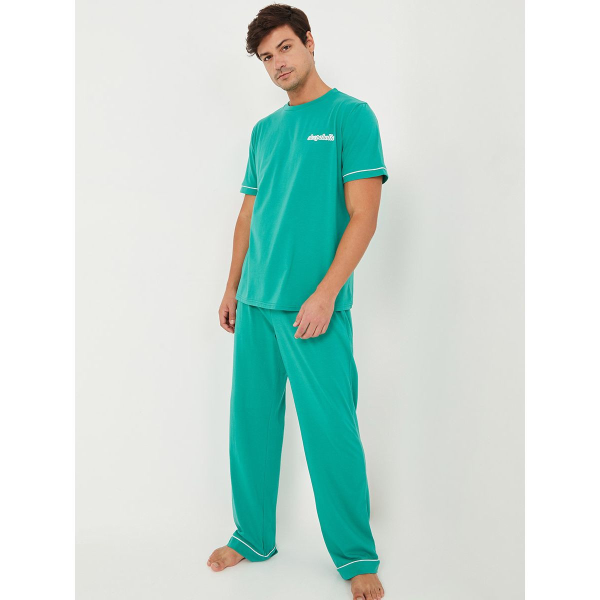 Styli Short Sleeves Regular T-shirt and Straight Pyjama Set-men-clothing-nightwear-sets-image-2