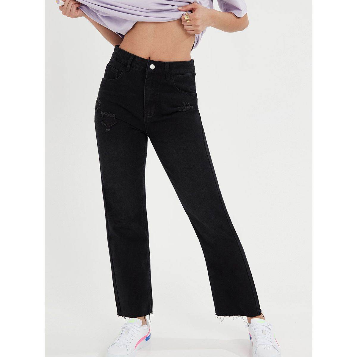 Styli High Rise Raw Edge Straight Fit Jeans with Distress Detail-women-clothing-bottoms-jeans-image-2