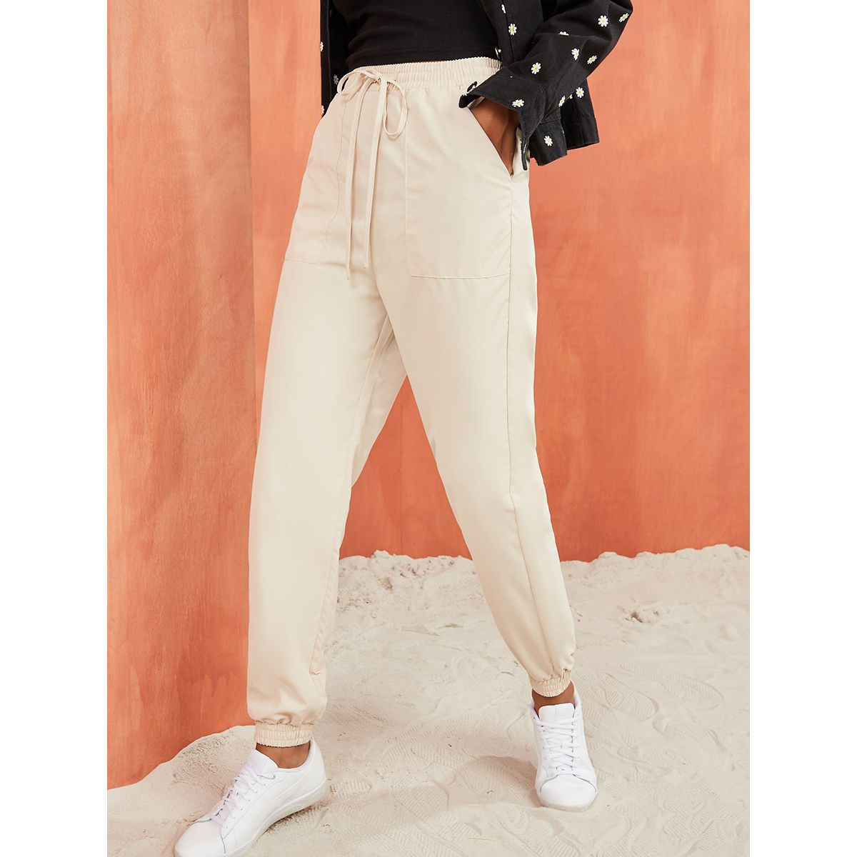 Styli Drawstring Waist Detail Cargo Trouser with Slip Pocket-women-clothing-bottoms-trousers-image-1