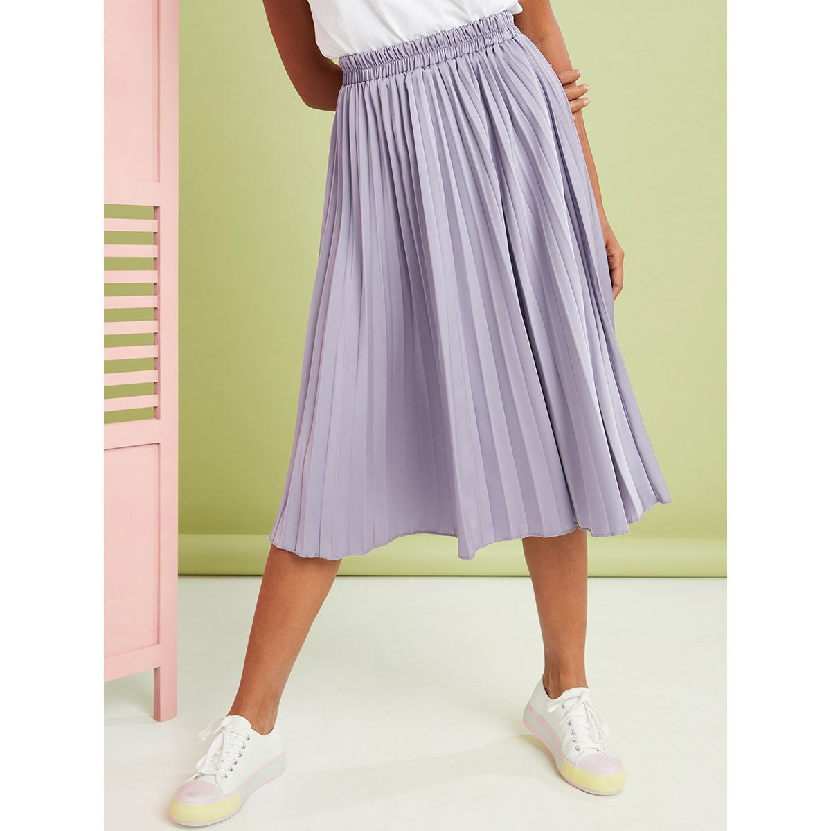 Elastic waist pleated outlet skirt online