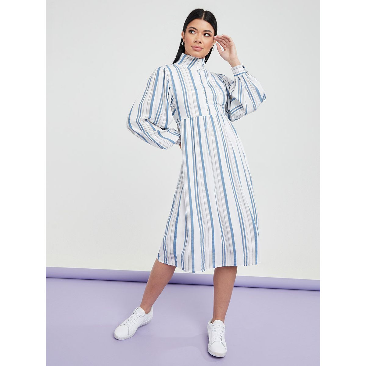 Styli Long Sleeves Collared Striped Shirt Midi Dress-women-clothing-dresses-image-2