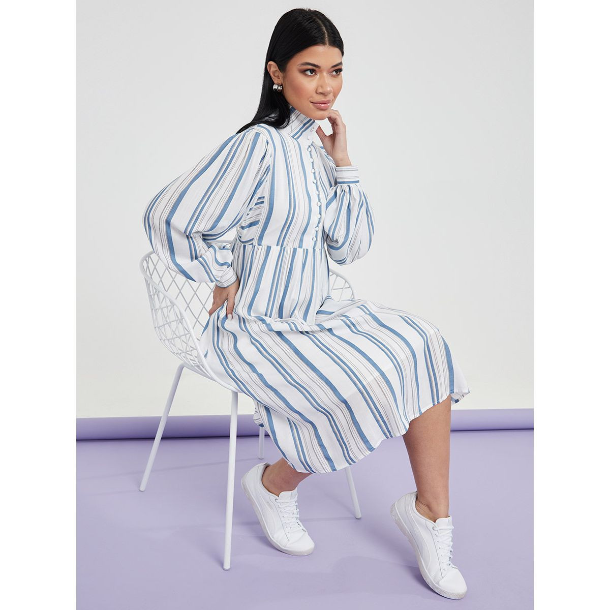 Styli Long Sleeves Collared Striped Shirt Midi Dress-women-clothing-dresses-image-3