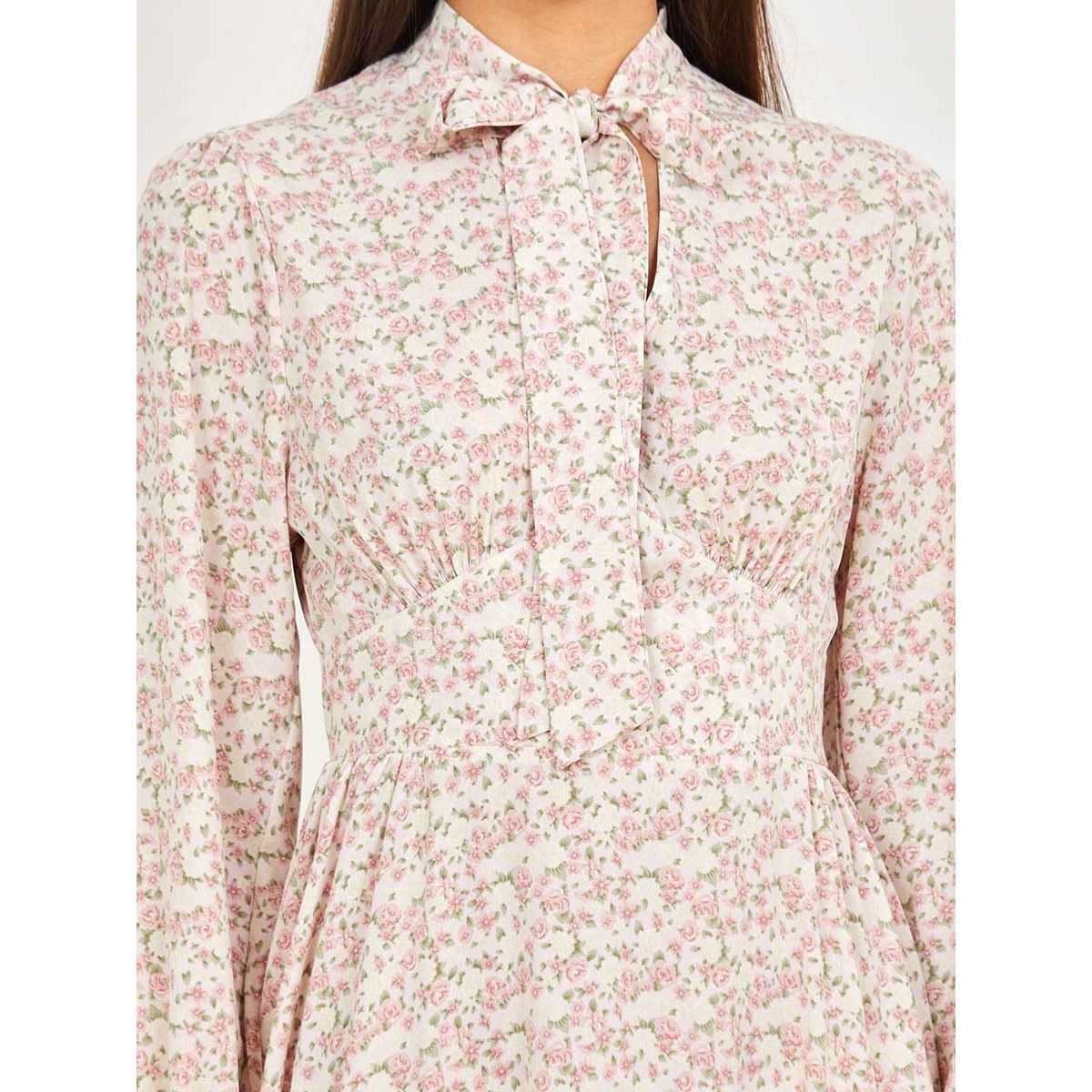 Styli Long Sleeves Floral Print Tie Up Neck A-Line Maxi Dress-women-clothing-dresses-image-3