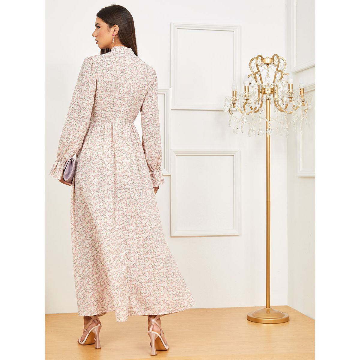 Styli Long Sleeves Floral Print Tie Up Neck A-Line Maxi Dress-women-clothing-dresses-image-4
